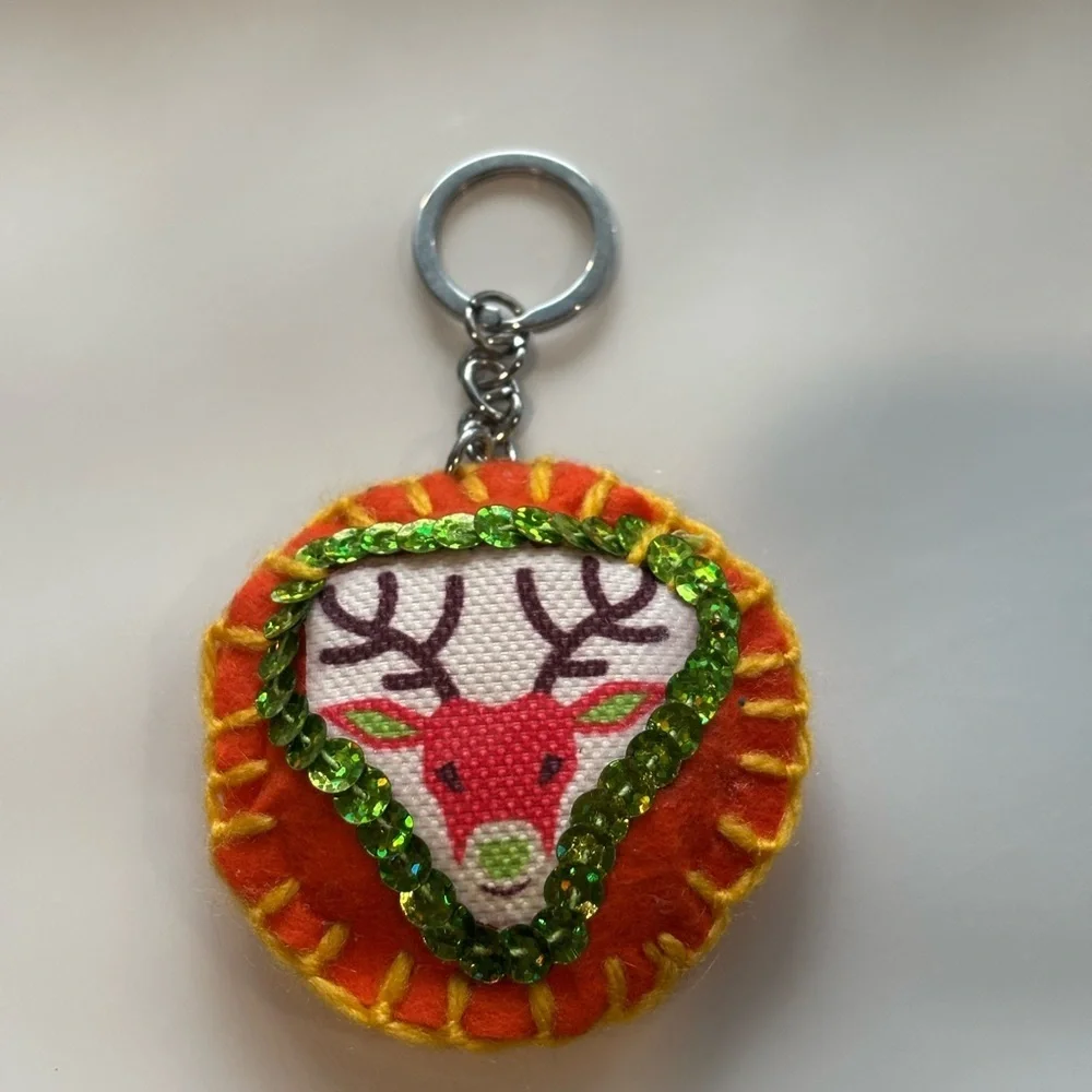 Festive Reindeer Keychain with Sequins